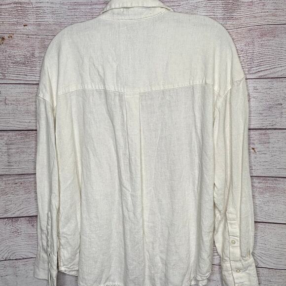 Abercrombie & Fitch White Oversized Button Down Linen Blend Shirt Size Small - Picture 4 of 9